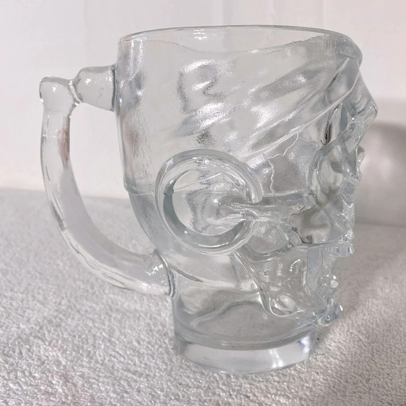Vintage Luminarc USA Large Clear Glass Skull Mug - Picture 7 of 15